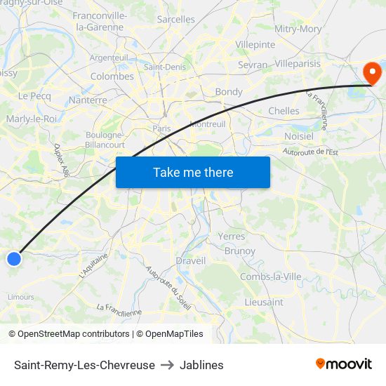 Saint-Remy-Les-Chevreuse to Jablines map