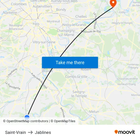 Saint-Vrain to Jablines map