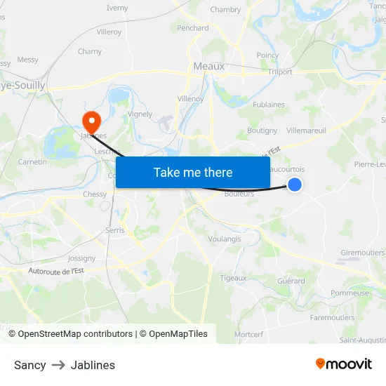 Sancy to Jablines map