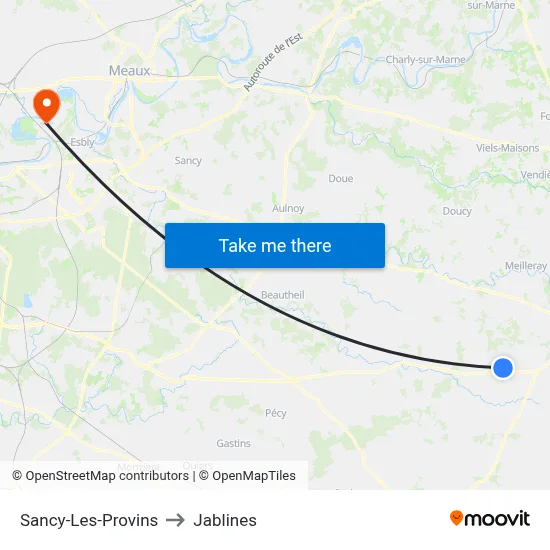 Sancy-Les-Provins to Jablines map