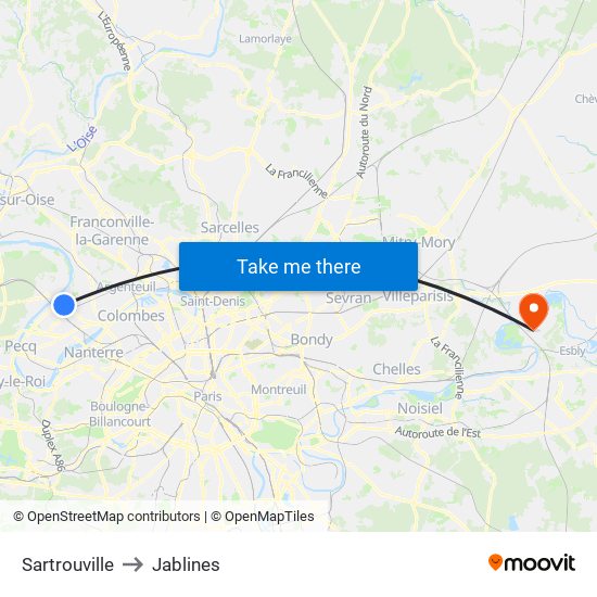 Sartrouville to Jablines map