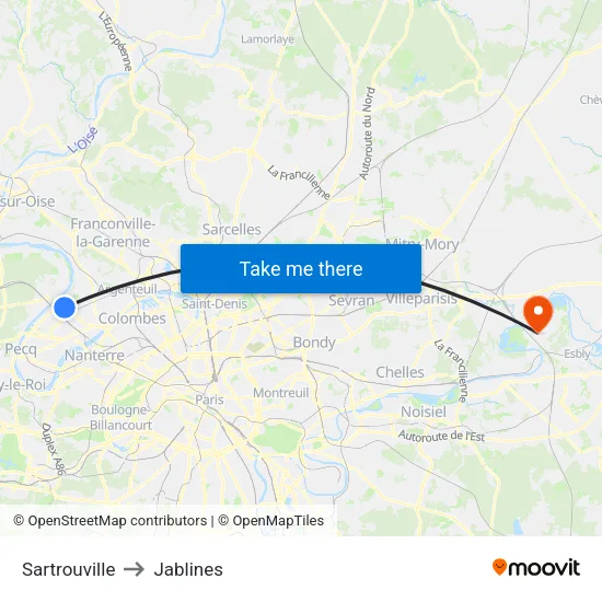 Sartrouville to Jablines map