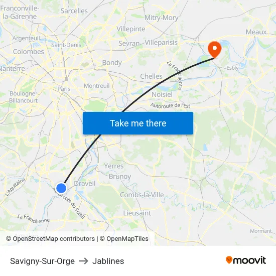 Savigny-Sur-Orge to Jablines map