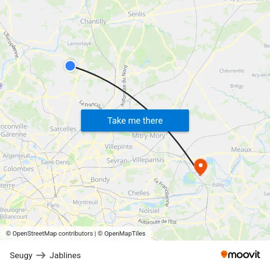 Seugy to Jablines map