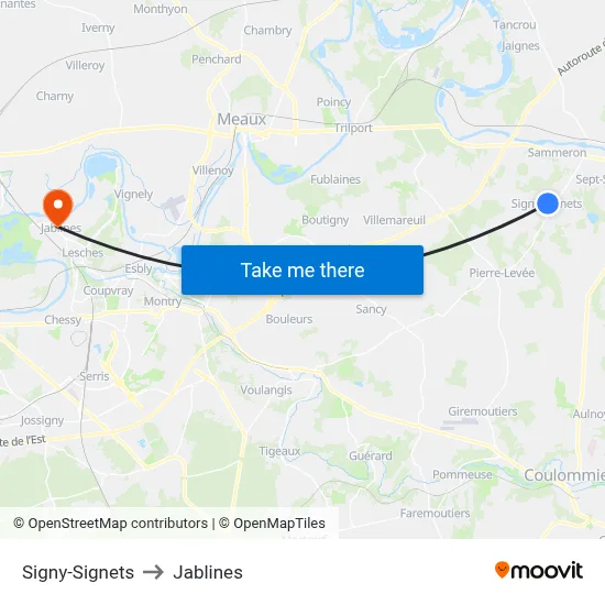 Signy-Signets to Jablines map