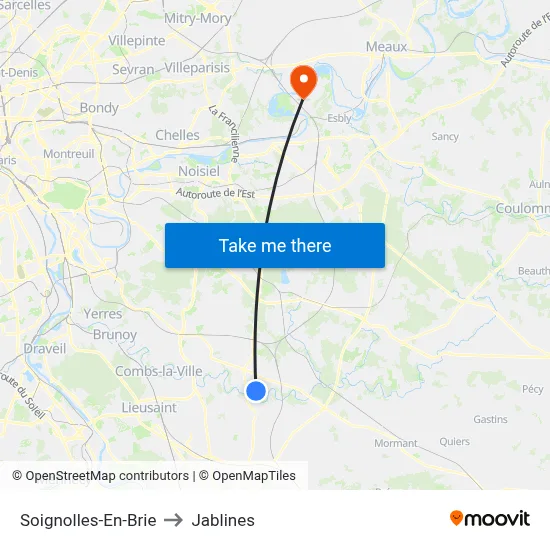 Soignolles-En-Brie to Jablines map
