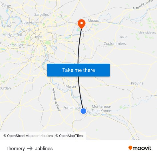 Thomery to Jablines map