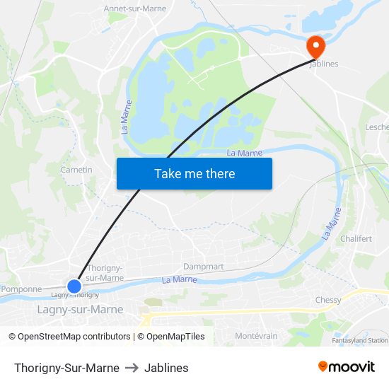 Thorigny-Sur-Marne to Jablines map