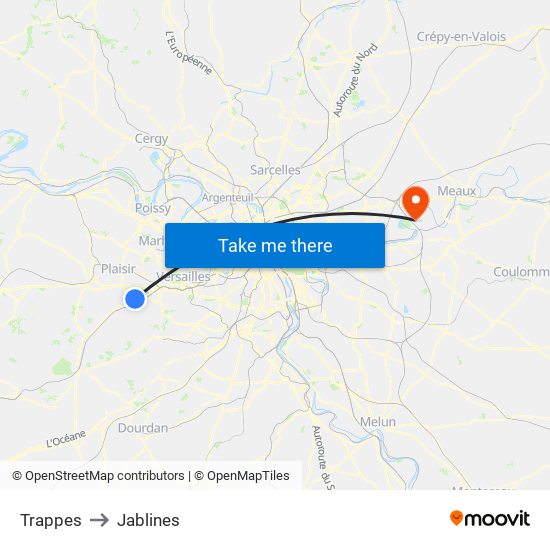 Trappes to Jablines map