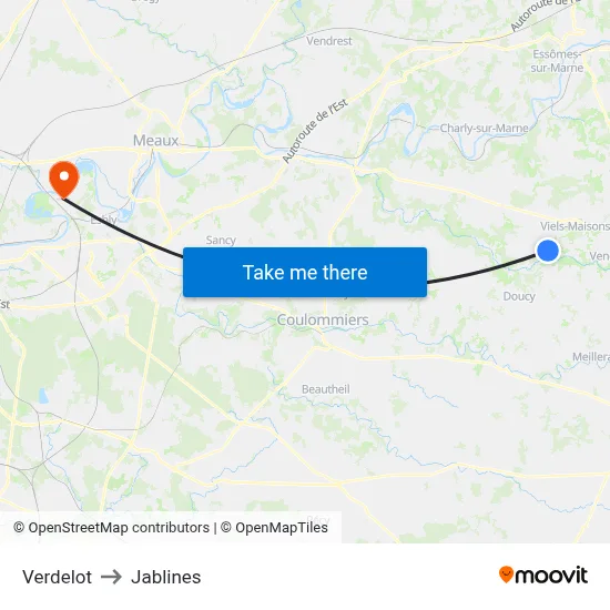 Verdelot to Jablines map