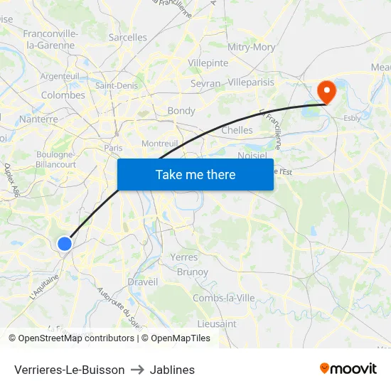 Verrieres-Le-Buisson to Jablines map