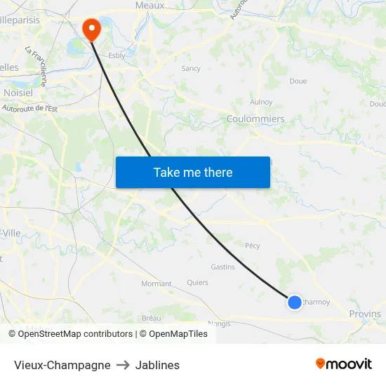 Vieux-Champagne to Jablines map
