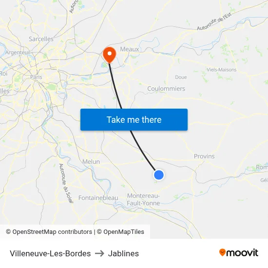 Villeneuve-Les-Bordes to Jablines map