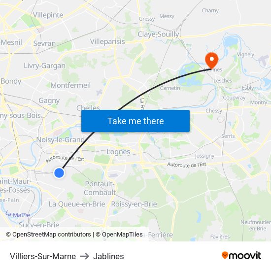 Villiers-Sur-Marne to Jablines map