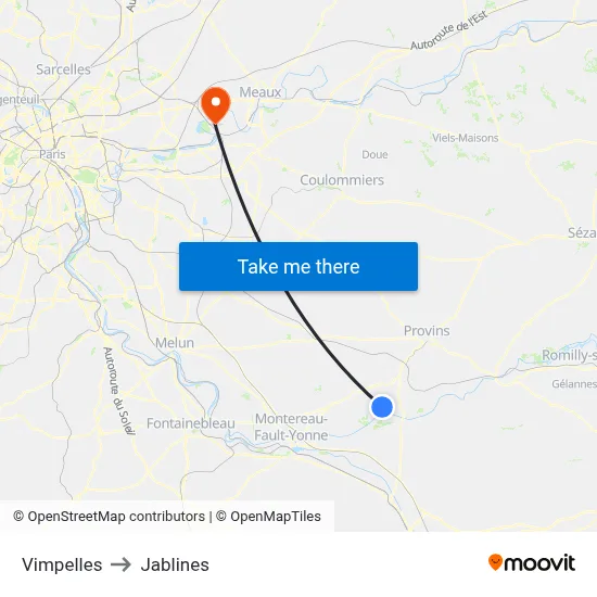 Vimpelles to Jablines map