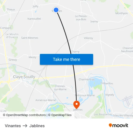 Vinantes to Jablines map