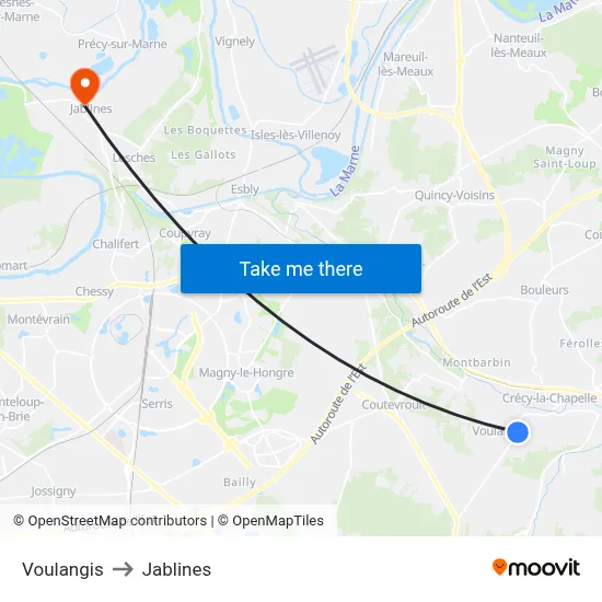 Voulangis to Jablines map