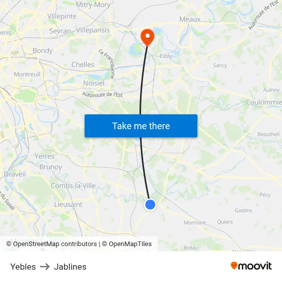 Yebles to Jablines map