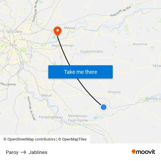 Paroy to Jablines map