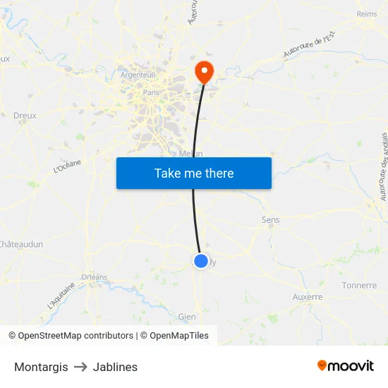 Montargis to Jablines map