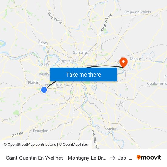 Saint-Quentin En Yvelines - Montigny-Le-Bretonneux to Jablines map