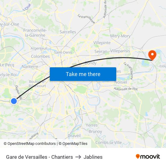 Gare de Versailles - Chantiers to Jablines map