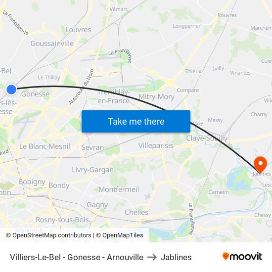 Villiers-Le-Bel - Gonesse - Arnouville to Jablines map
