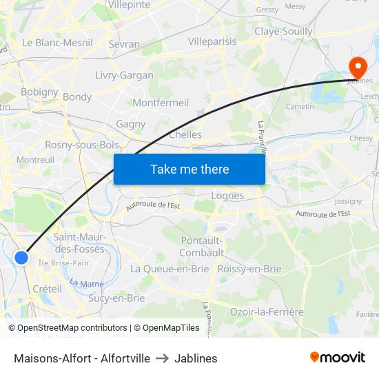 Maisons-Alfort - Alfortville to Jablines map