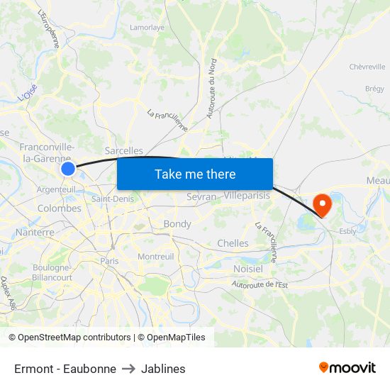 Ermont - Eaubonne to Jablines map