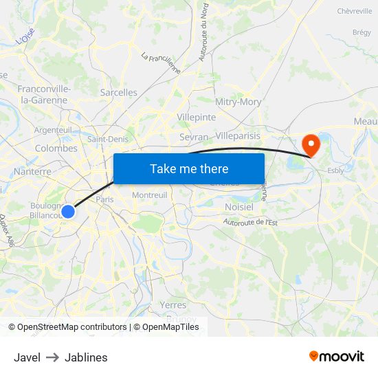 Javel to Jablines map