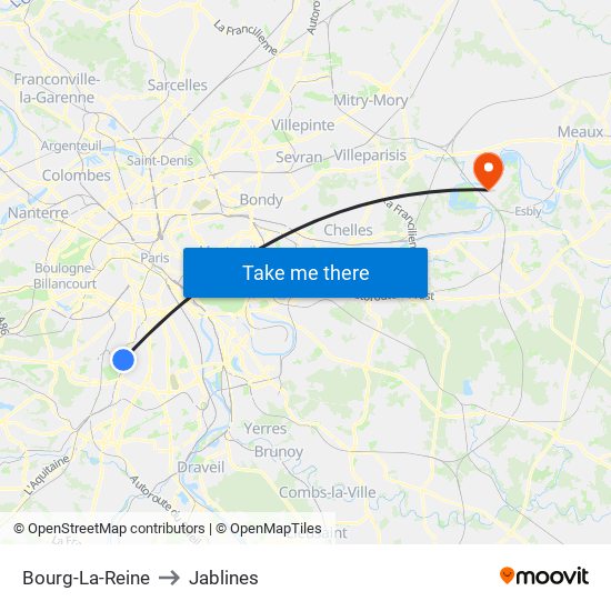 Bourg-La-Reine to Jablines map