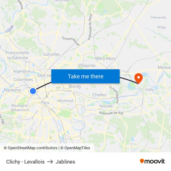 Clichy - Levallois to Jablines map