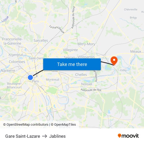 Gare Saint-Lazare to Jablines map