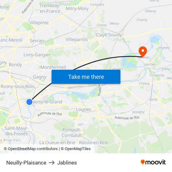 Neuilly-Plaisance to Jablines map