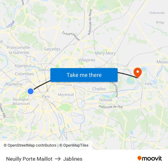 Neuilly Porte Maillot to Jablines map