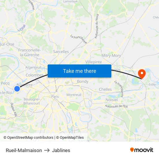 Rueil-Malmaison to Jablines map