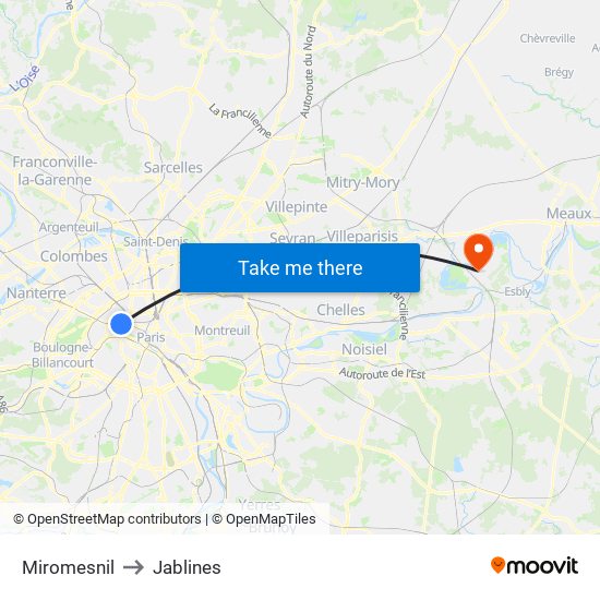 Miromesnil to Jablines map