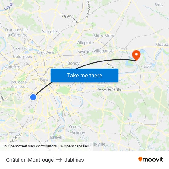 Châtillon-Montrouge to Jablines map
