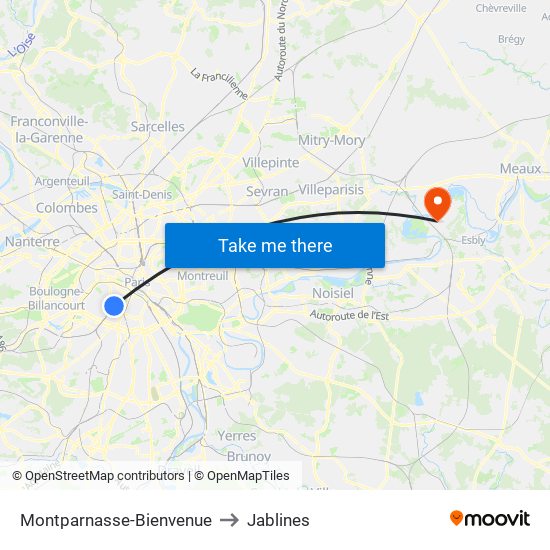 Montparnasse-Bienvenue to Jablines map