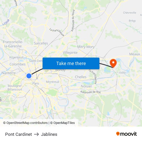 Pont Cardinet to Jablines map