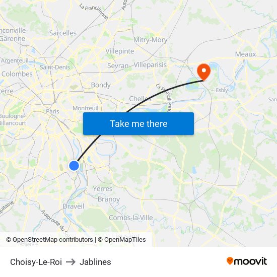 Choisy-Le-Roi to Jablines map