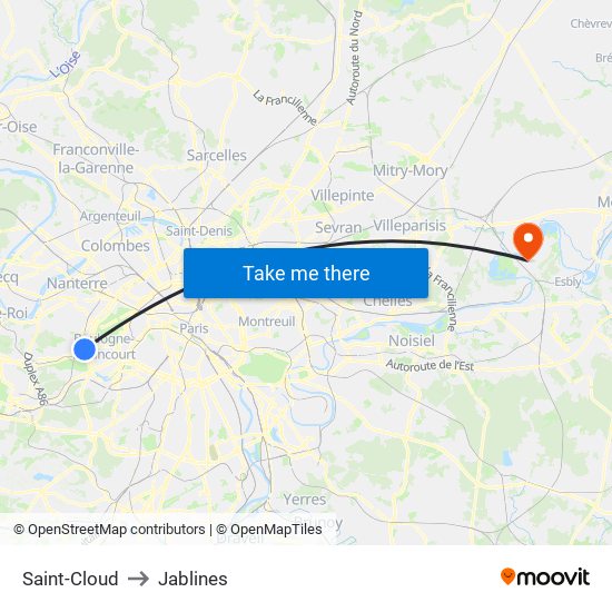 Saint-Cloud to Jablines map