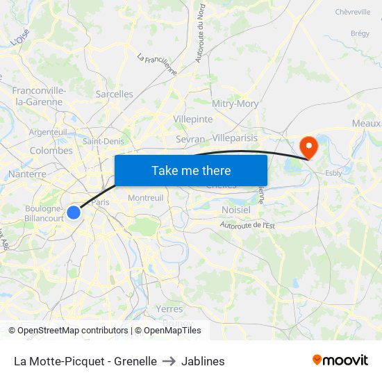 La Motte-Picquet - Grenelle to Jablines map