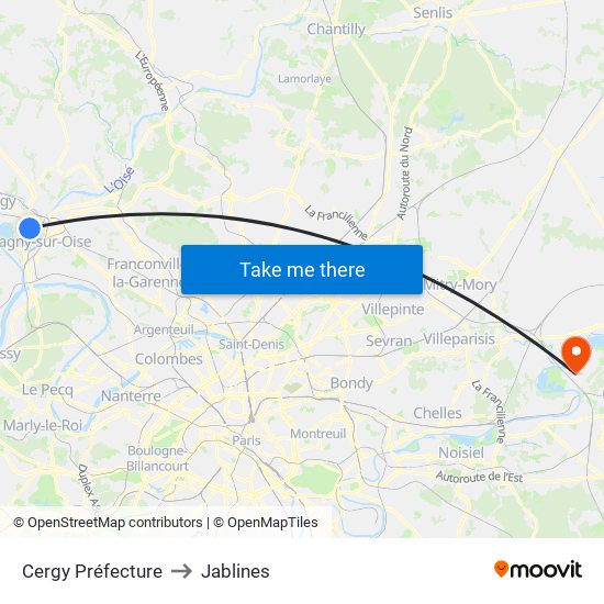 Cergy Préfecture to Jablines map