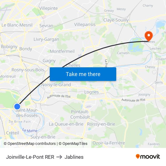 Joinville-Le-Pont RER to Jablines map