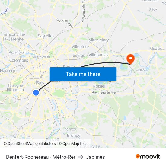 Denfert-Rochereau - Métro-Rer to Jablines map