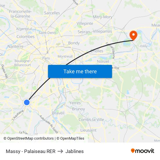 Massy - Palaiseau RER to Jablines map