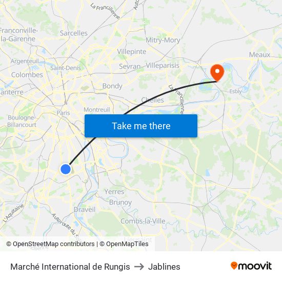 Marché International de Rungis to Jablines map