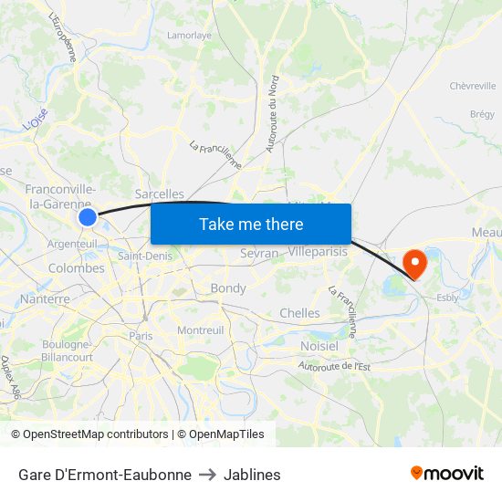 Gare D'Ermont-Eaubonne to Jablines map
