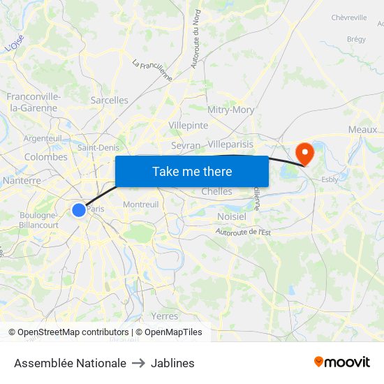 Assemblée Nationale to Jablines map